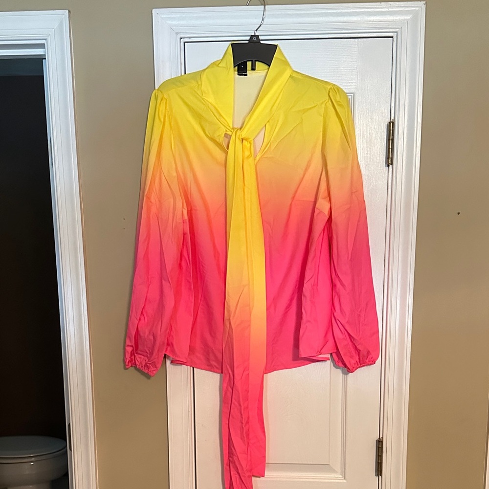 SHEIN Yellow and Pink Ombre Blouse